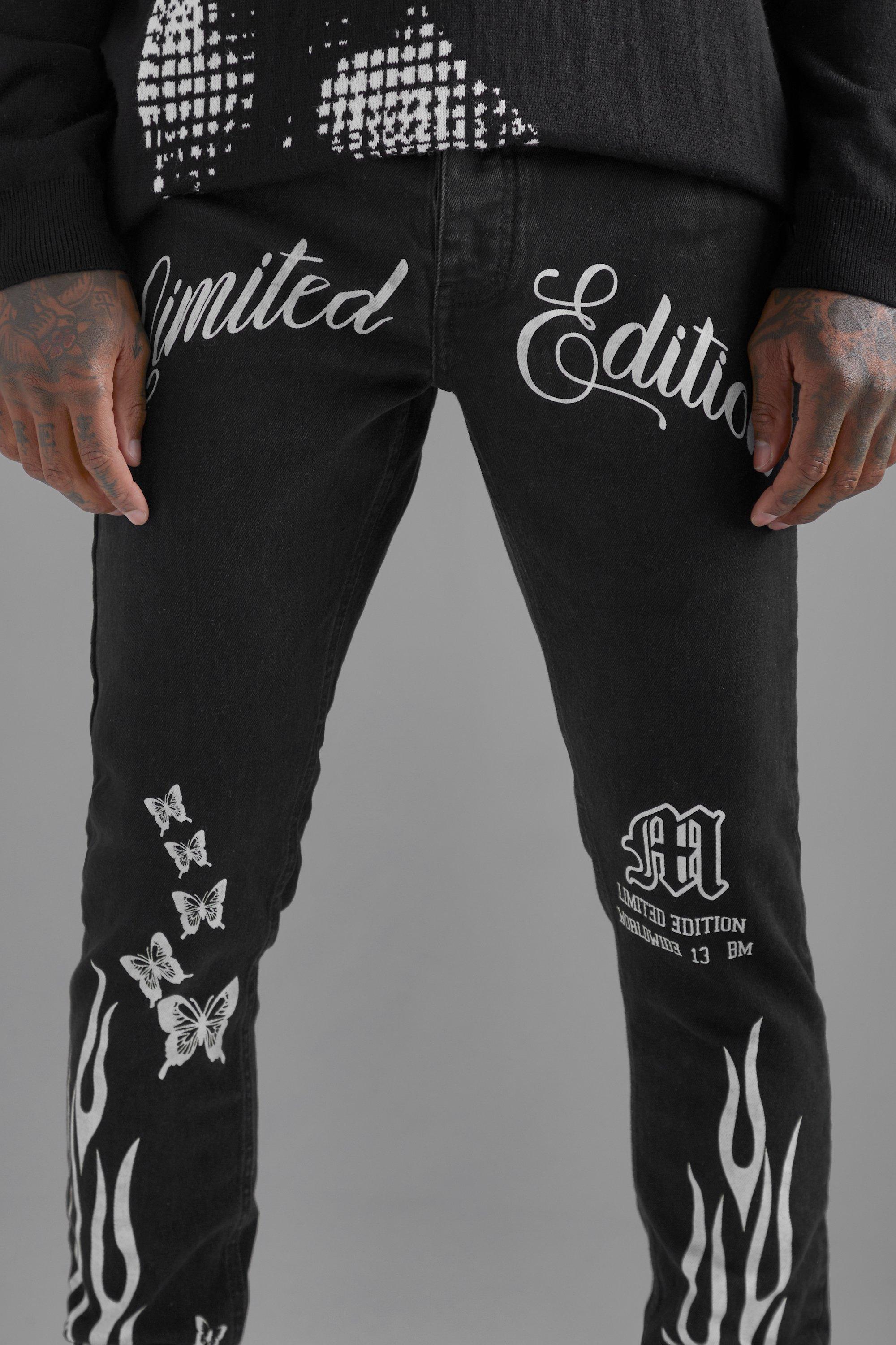 Black store printed jeans